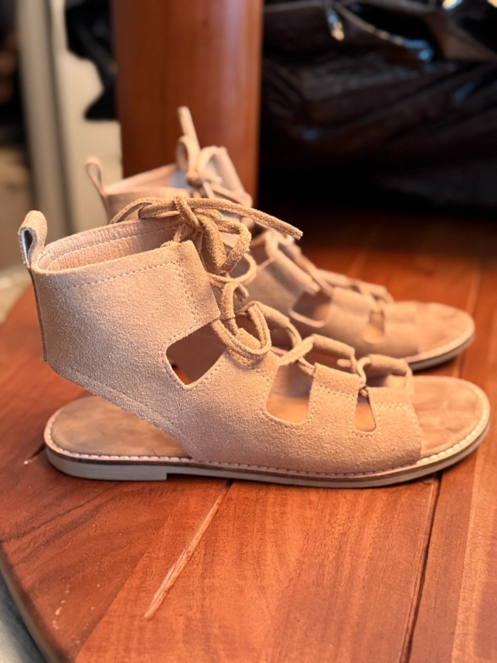 Matisse Beige Suede Lace-Up Gladiator Sandals